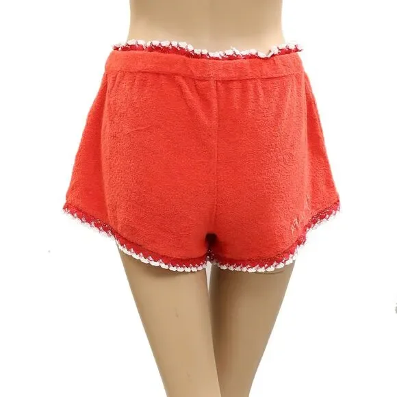 Free People FP Movement Isla Lace Red Mini Shorts Terry Towel Mid-Rise M 284931